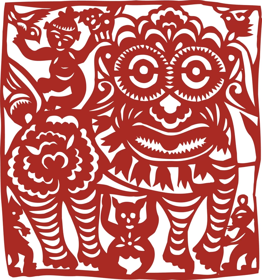 中国风中式传统喜庆民俗人物动物窗花剪纸插画边框AI矢量PNG素材【1491】